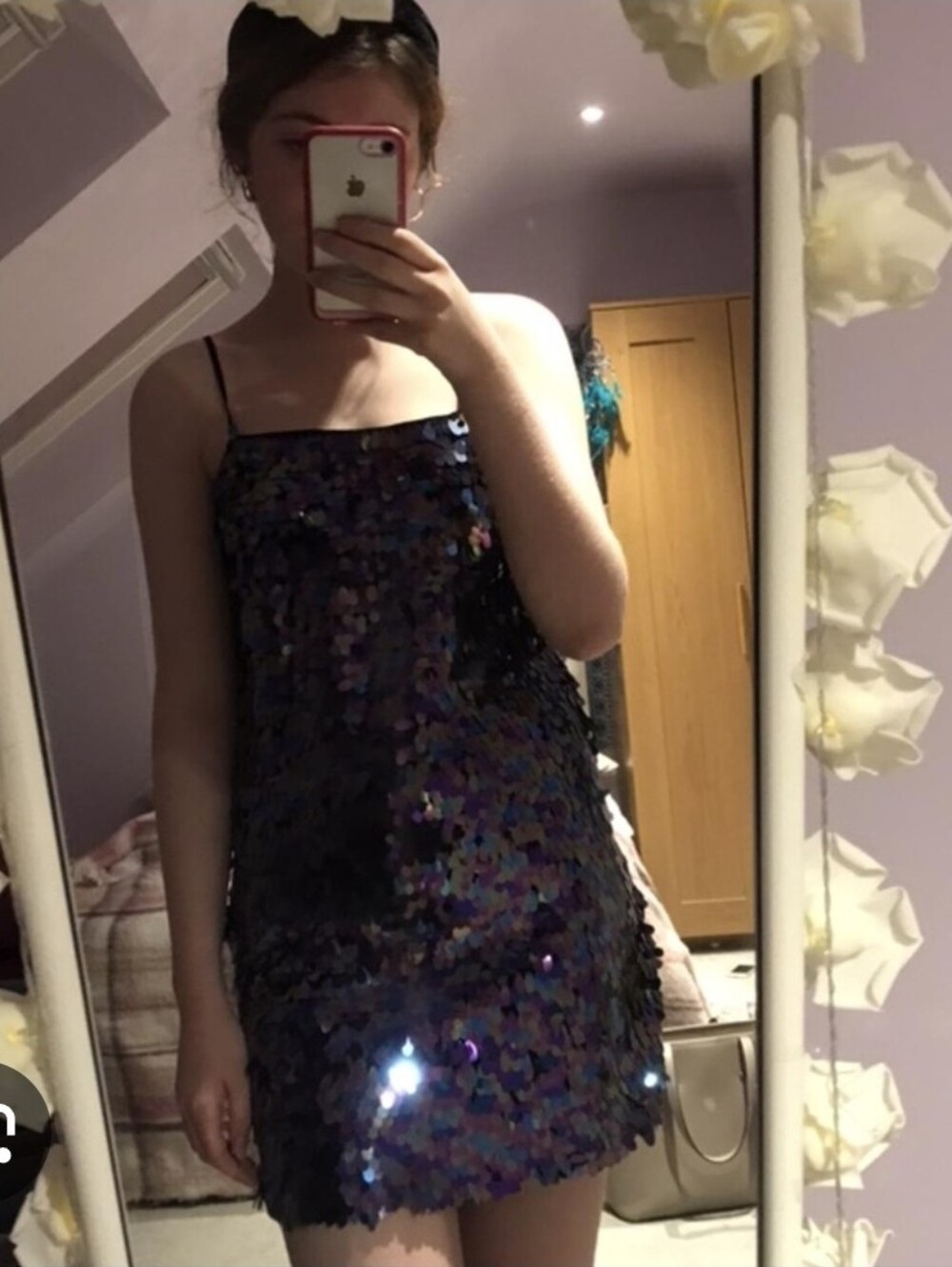 Astr Iridescent Sequin Mini Dress — Black with Multicolor Sheen